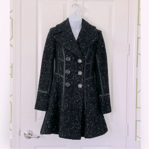 Jessica Simpson Wool Blend Pea Coat Jacket Black Lined Pockets Women’s XS EUC